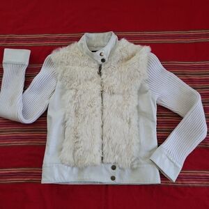 Vintage BeBe Rabbit Fur Jacket Womens Size Small Off White Knit  Leather